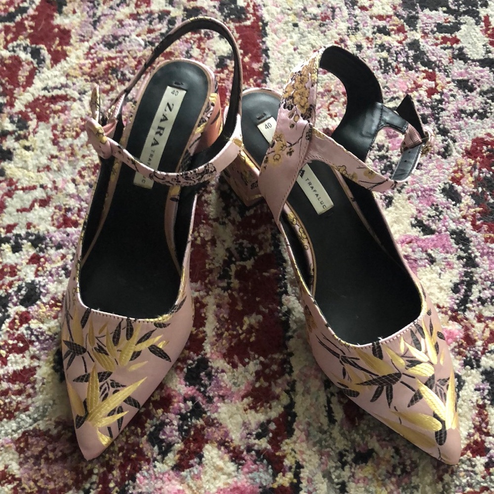 Zara Oriental Print Block Heels